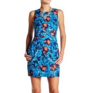 J Crew Dress Size 0 XS blue floral sheath Lined, Back Zip 100% Cotton